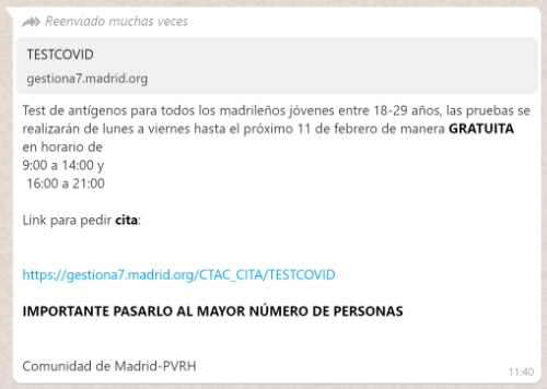 Imagen - Enlace para test de ant&iacute;genos de Madrid: no es un bulo