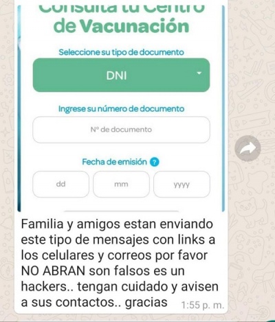 Imagen - &quot;Consulta tu centro de vacunación&quot;: cuidado con el mensaje