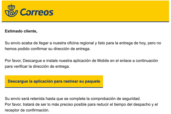 Imagen - Cuidado con el email de Correos: "Descargue la aplicaci&oacute;n"