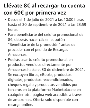 Imagen - Chollo: ll&eacute;vate 8 &euro; al recargar tu cuenta con 60 &euro; en Amazon