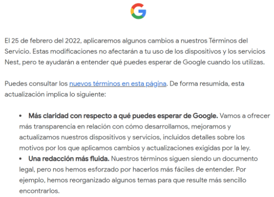 Imagen - Google Nest: "T&eacute;rminos del Servicio actualizados", &iquest;qu&eacute; es?