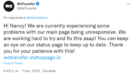 Imagen - WeTransfer caído: no funciona el almacenamiento en la nube