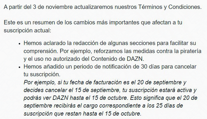 Imagen - DAZN cambia las condiciones: necesitas 30 d&iacute;as para cancelar