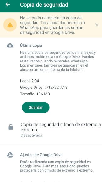 Imagen - Solución: No se pudo completar la copia de WhatsApp