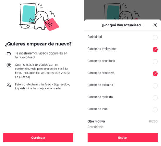 Imagen - TikTok permite reiniciar las recomendaciones del algoritmo