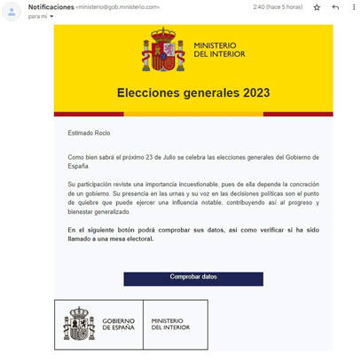 Imagen - Ten cuidado con este correo que te promete comprobar si te ha tocado una mesa electoral
