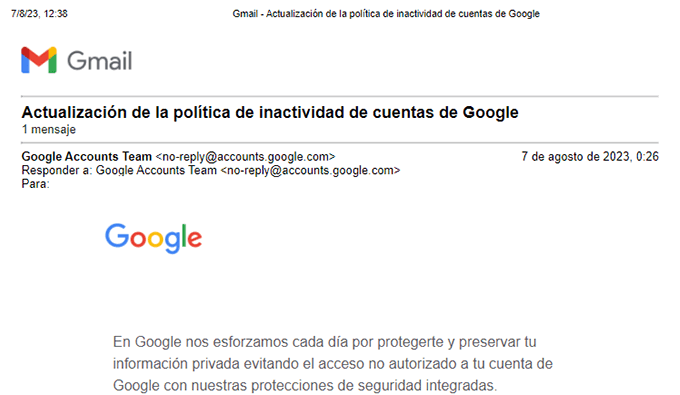 Imagen - Google comienza a enviar correos para avisar que borrar&aacute; las cuentas inactivas