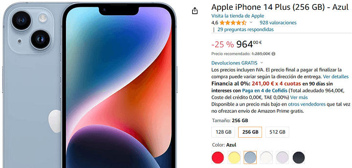 Imagen - ¡Amazon la lía! Baja el precio del iPhone 14 Plus más de 300 euros