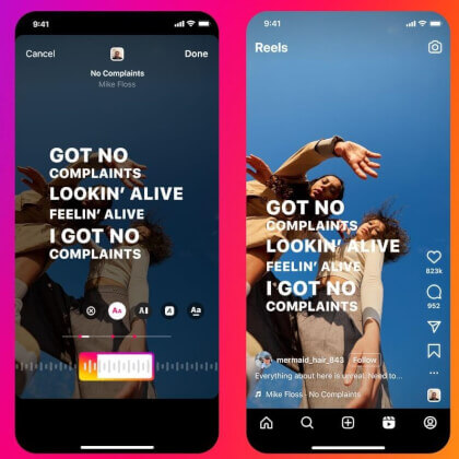 Imagen - Los Reels de Instagram incorporan letras de las canciones