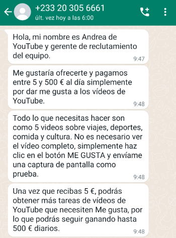 Imagen - ¿Ganar dinero dando likes en YouTube? Atención a este viral que circula en WhatsApp