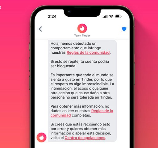 Imagen - Cuidado con los que dices en Tinder: si te sale este aviso, podrán bloquear tu cuenta