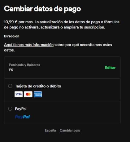 Imagen - Cómo cambiar tu método de pago en Spotify