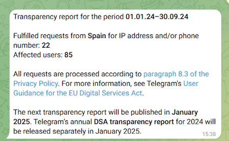 Imagen - Telegram ya ha entregado las IPs y números de 85 usuarios en España