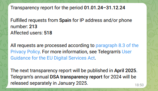 Imagen - Telegram comparte los datos de 518 usuarios en España en el último año