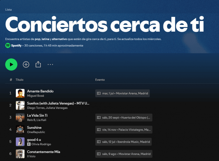 Imagen - Spotify añade una nueva playlist personalizada: &quot;Conciertos cerca de ti&quot;
