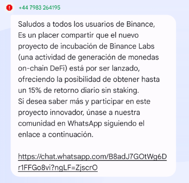 Imagen - ¿Un nuevo proyecto de Binance Labs? Mucho cuidado si has recibido este SMS