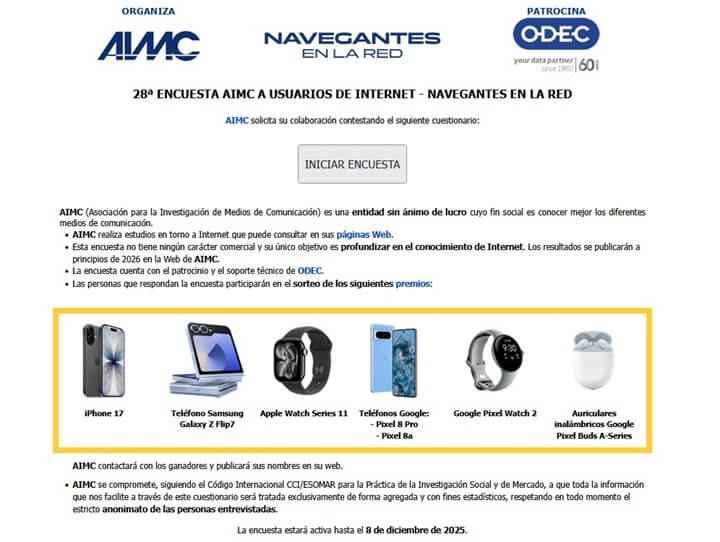 Imagen - Encuesta AIMC 2025:  participa y gana premios en su sorteo