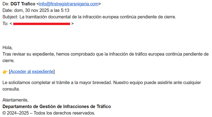 Imagen - &quot;Tramitación documental de la infracción europea&quot;, ¿es auténtico este email de la DGT?