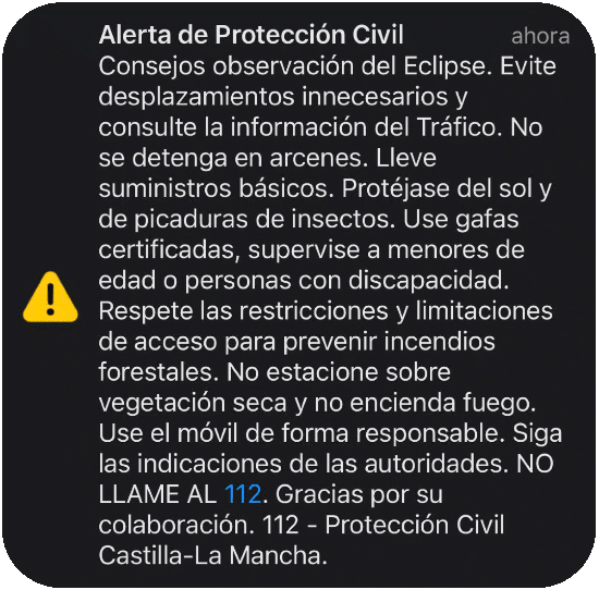 Imagen - La notificaci&oacute;n Es-Alert llega millones de m&oacute;viles por el eclipse en Castilla-La Mancha
