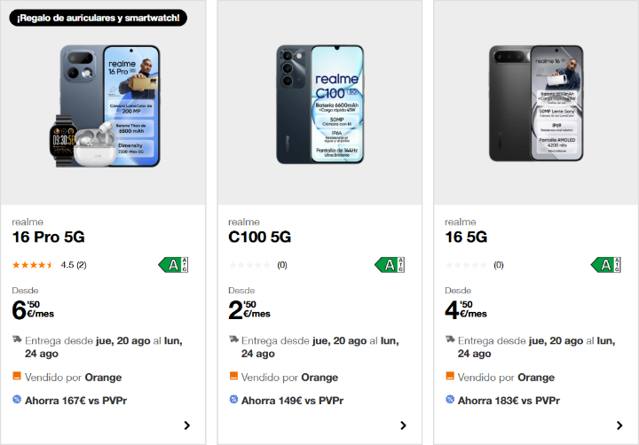 Imagen - Ofertas Realme en el cat&aacute;logo de m&oacute;viles de Orange, Yoigo, Jazztel, Simyo y M&aacute;sM&oacute;vil