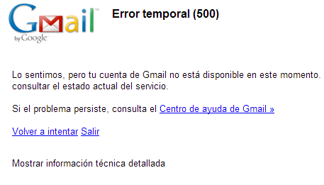 Imagen - Gmail experimenta problemas:  Error temporal (500)